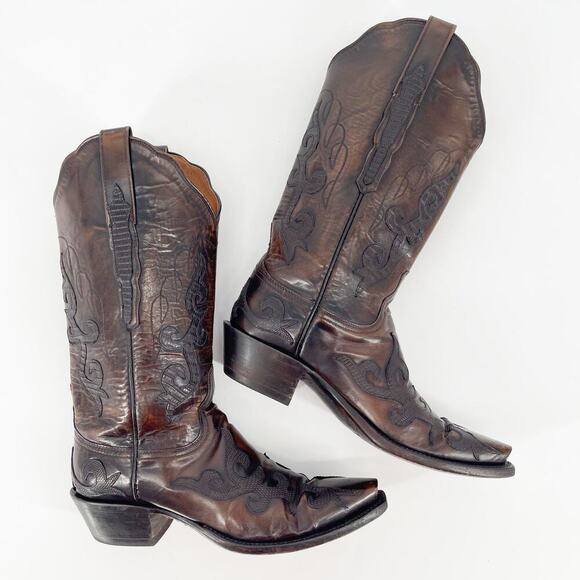 Lucchese Classics Brown Exotic Lizard Leather Overlay Western Cowgirl Boot sz 7 - Picture 3 of 12